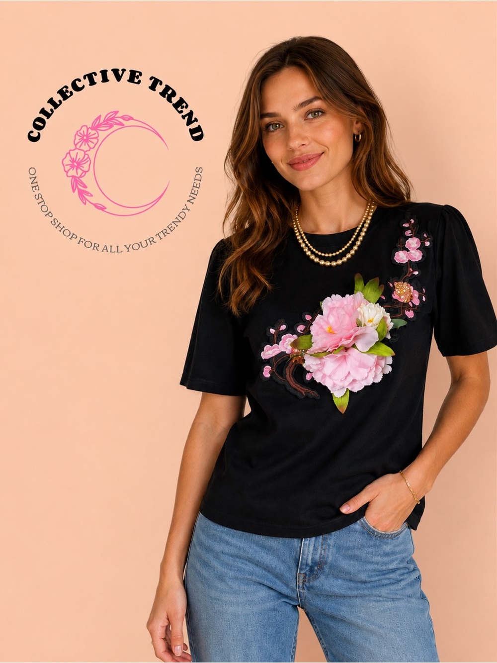 Black Floral Embroidered Short Sleeve Top
M-L